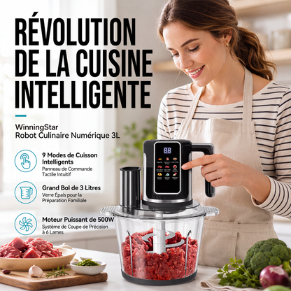 Robot culinaire multifonction avec commande tactile et bol en verre