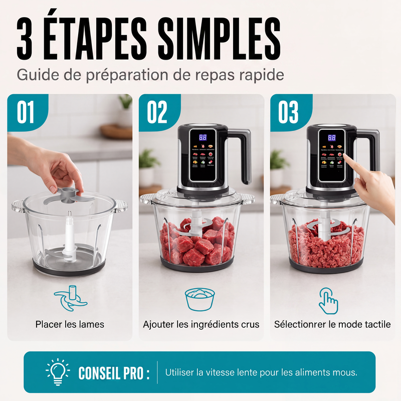 Robot culinaire multifonction avec commande tactile et bol en verre