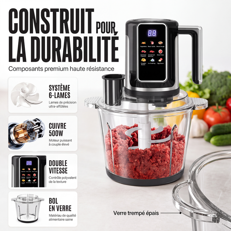 Robot culinaire multifonction avec commande tactile et bol en verre