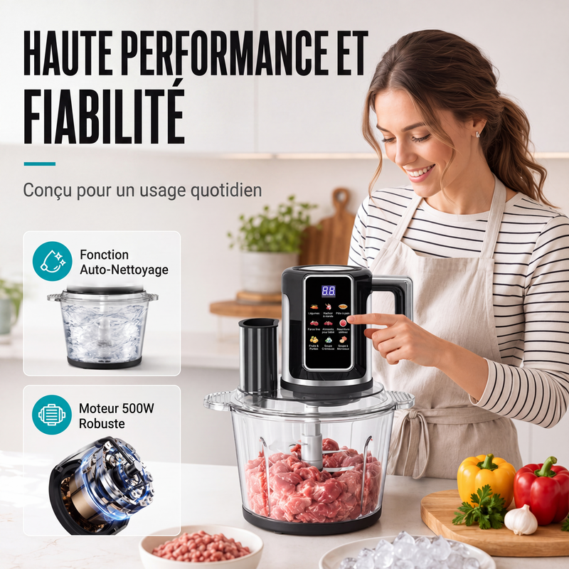 Robot culinaire multifonction avec commande tactile et bol en verre