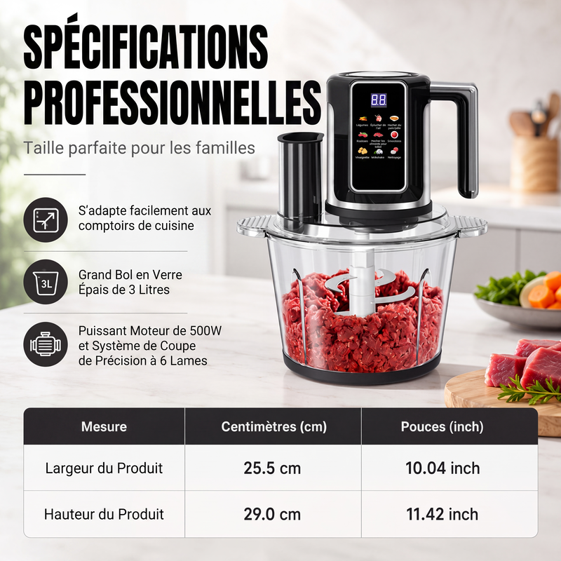 Robot culinaire multifonction avec commande tactile et bol en verre