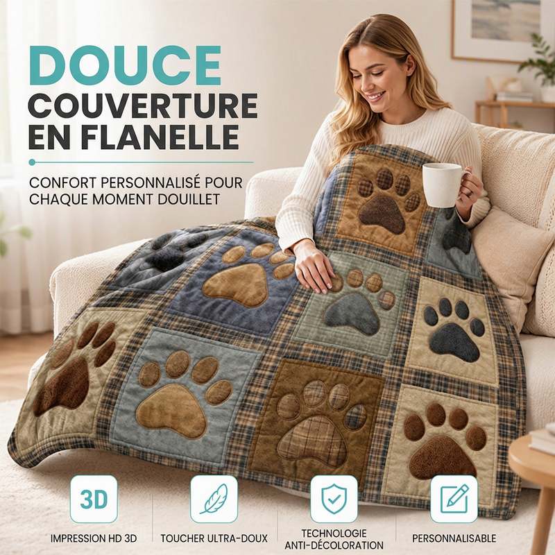 🐾 50% DE RÉDUCTION! 🛋️ Couverture en flanelle – Motifs pattes, douce & réconfortante ✨