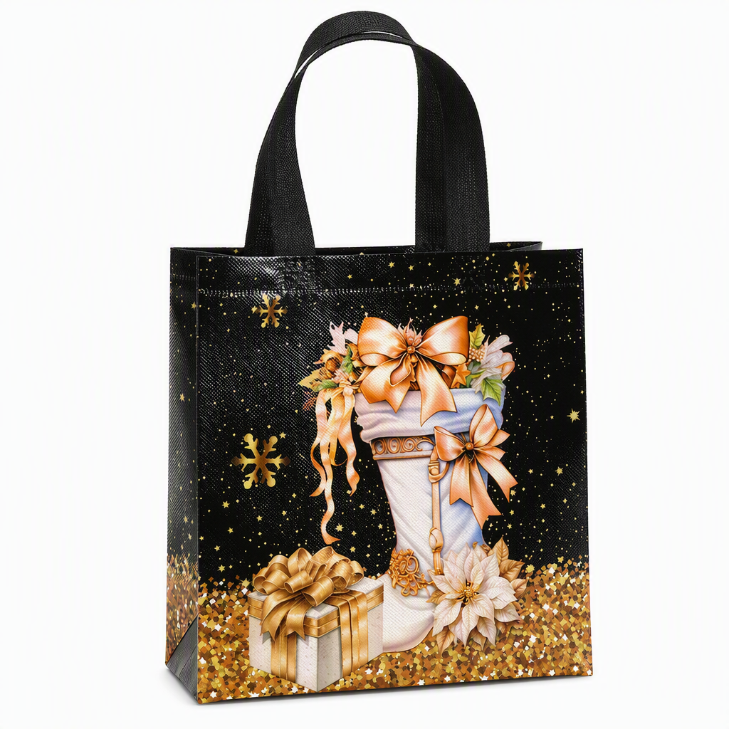 🎉 Soldes 2026 — Plus de 12 000 vendus !🎄 Sac Cadeau de Noël en Non-Tissé Noir – Détails Dorure Or Réutilisable ✨