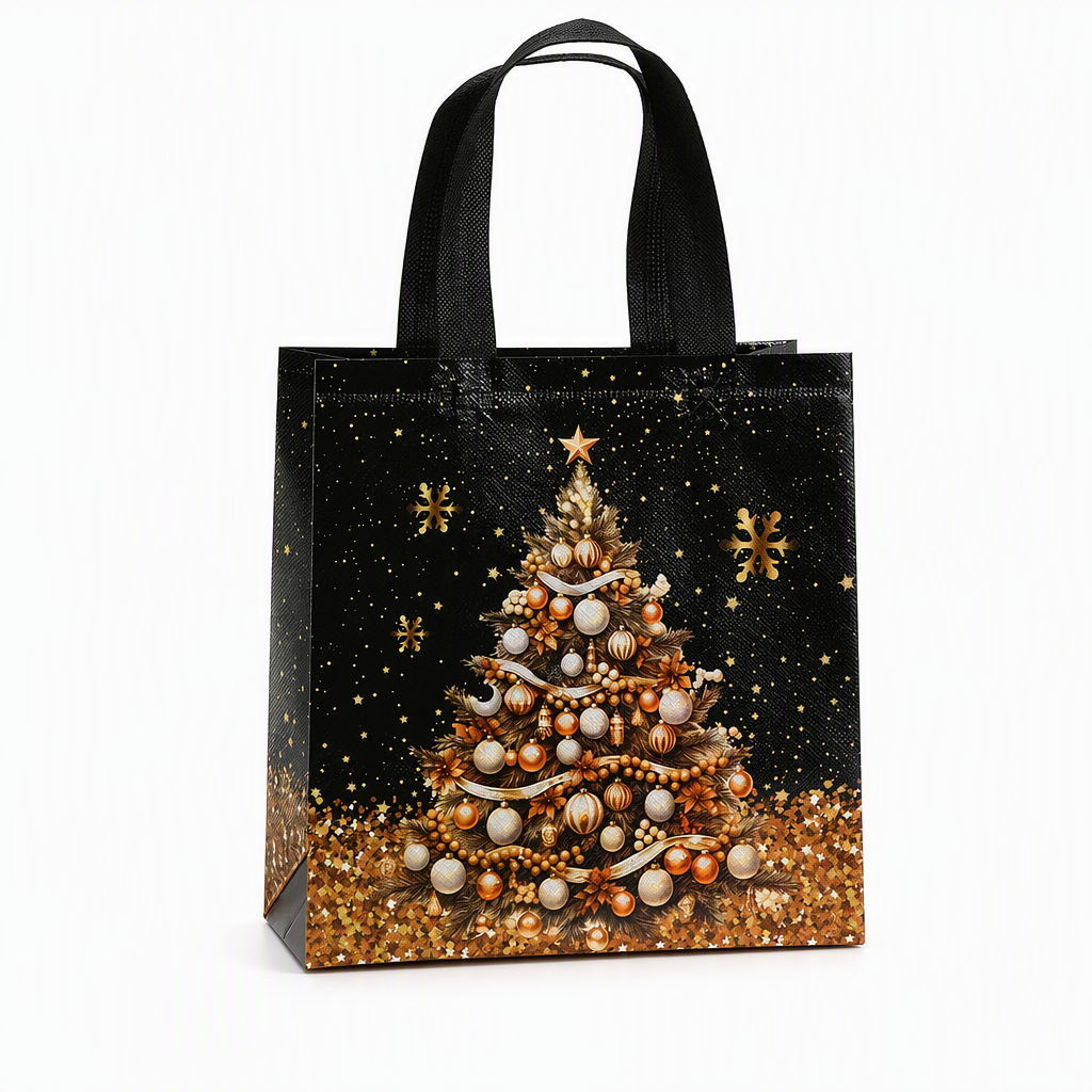 🎉 Soldes 2026 — Plus de 12 000 vendus !🎄 Sac Cadeau de Noël en Non-Tissé Noir – Détails Dorure Or Réutilisable ✨