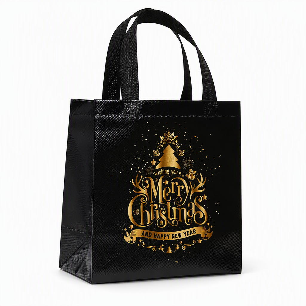 🎉 Soldes 2026 — Plus de 12 000 vendus !🎄 Sac Cadeau de Noël en Non-Tissé Noir – Détails Dorure Or Réutilisable ✨