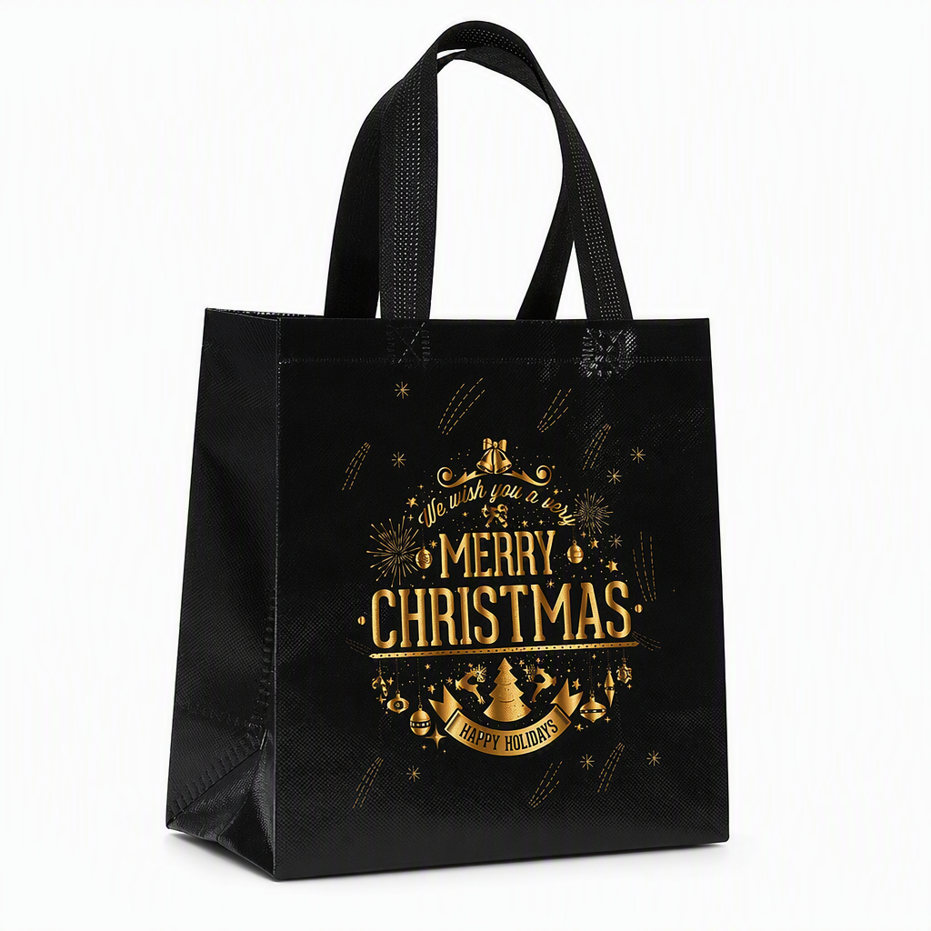 🎉 Soldes 2026 — Plus de 12 000 vendus !🎄 Sac Cadeau de Noël en Non-Tissé Noir – Détails Dorure Or Réutilisable ✨