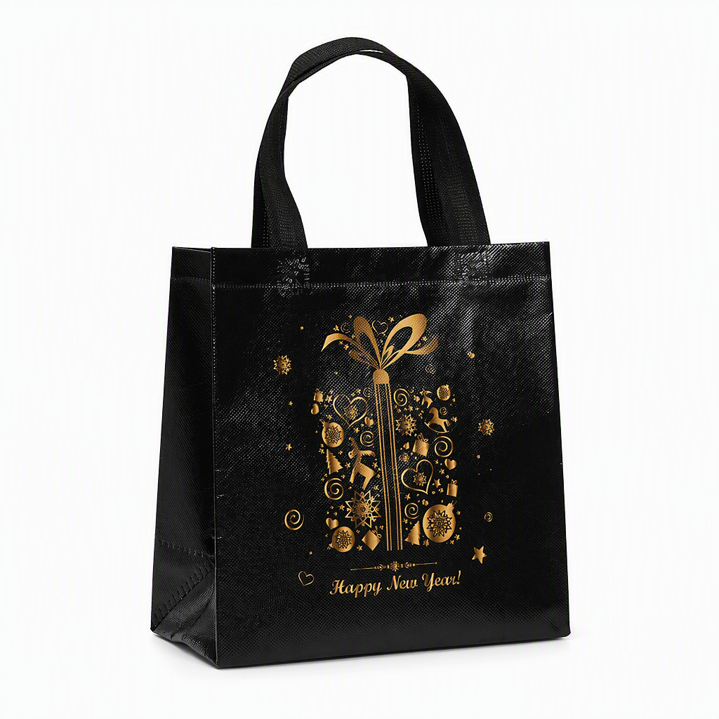 🎉 Soldes 2026 — Plus de 12 000 vendus !🎄 Sac Cadeau de Noël en Non-Tissé Noir – Détails Dorure Or Réutilisable ✨