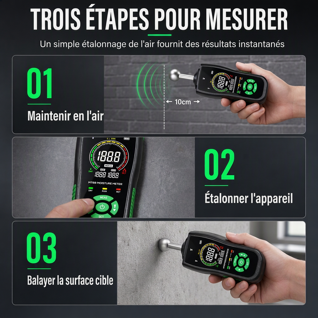 MT68 Humidimètre à capteur sphérique sans broche pour les tests d'humidité et de fuites sur enduits muraux, mastics, maçonneries et carrelages