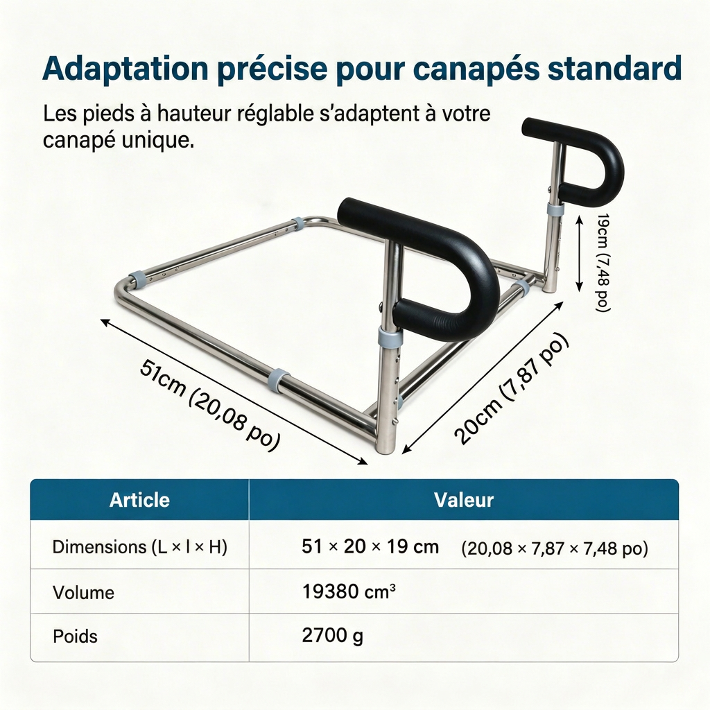 🔥🛍️ -50% ! 🛋️Barre d'appui de canapé pour personnes âgées, cadre de support en acier inoxydable pour aider à se lever du canapé, aide à la mobilité