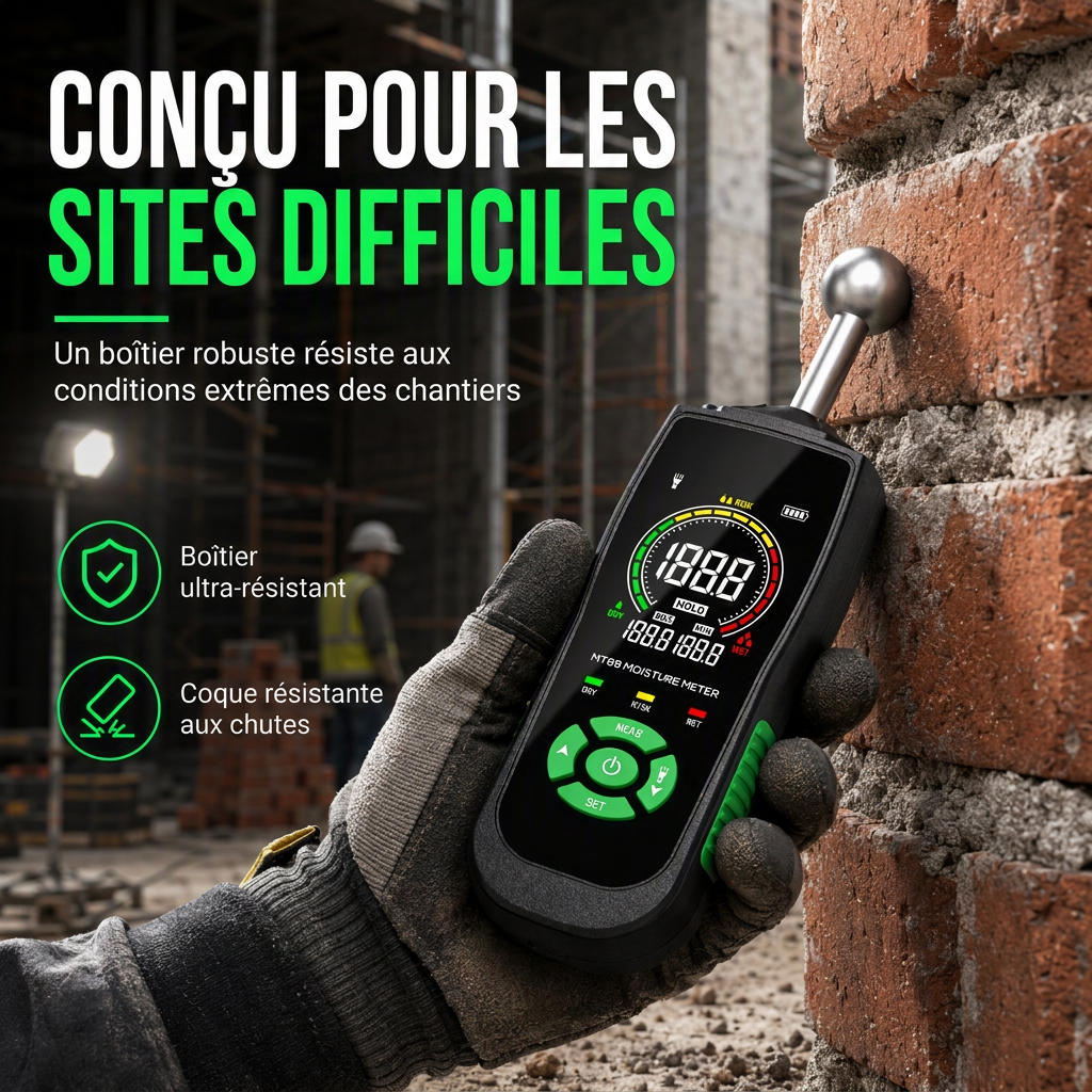 MT68 Humidimètre à capteur sphérique sans broche pour les tests d'humidité et de fuites sur enduits muraux, mastics, maçonneries et carrelages