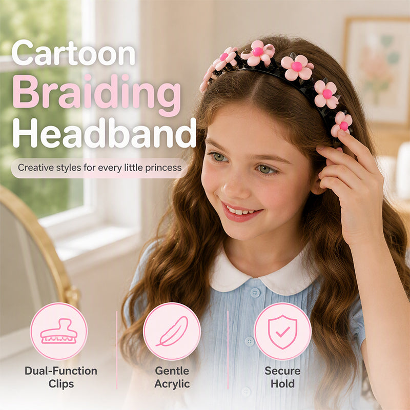 🏆 Un acheté, un offert ! 🎀Seulement 9,90 € chacun 🎁 Bandeau tressé à motif dessin animé — une coiffure simple et mignonne