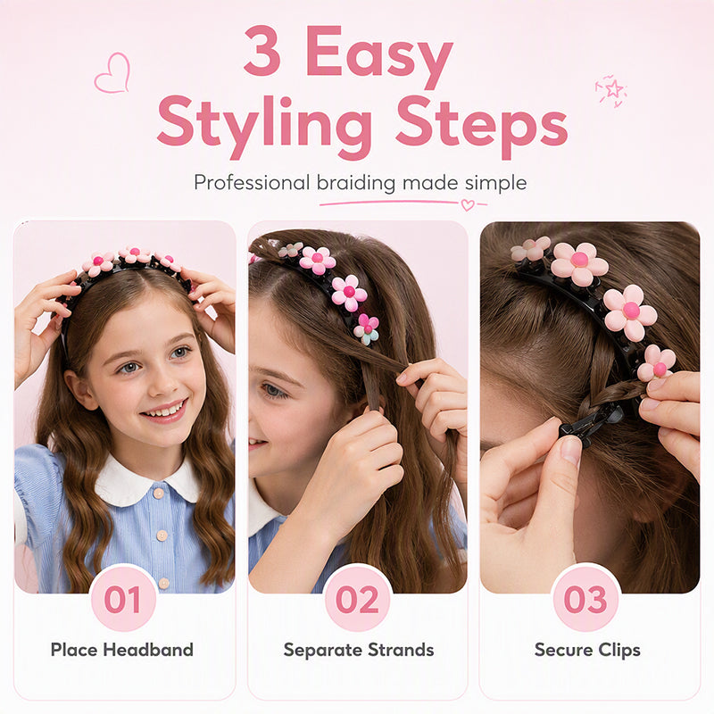 🏆 Un acheté, un offert ! 🎀Seulement 9,90 € chacun 🎁 Bandeau tressé à motif dessin animé — une coiffure simple et mignonne
