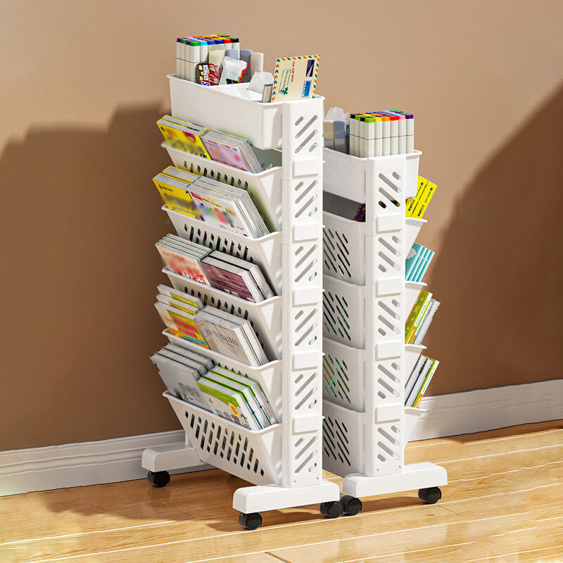 🛞 Étagère à livres mobile sur roulettes – 5/6 niveaux, inclinaison à 45°, roulettes verrouillables 📖