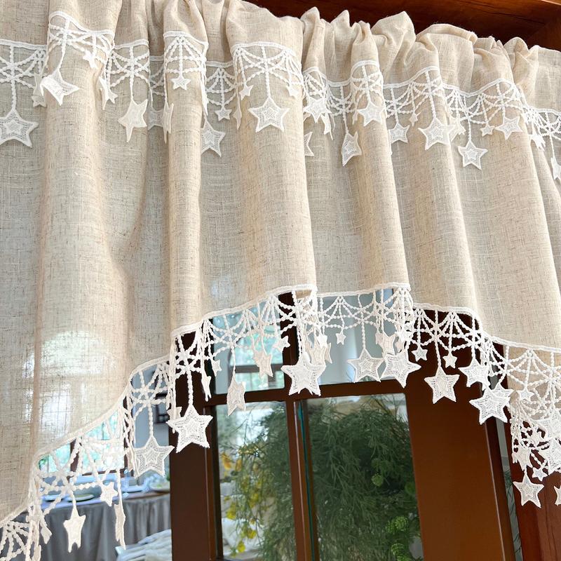 🌿 50% DE RÉDUCTION! ⭐ Rideau champêtre – Bordure dentelle étoilée & 10 tailles ✨