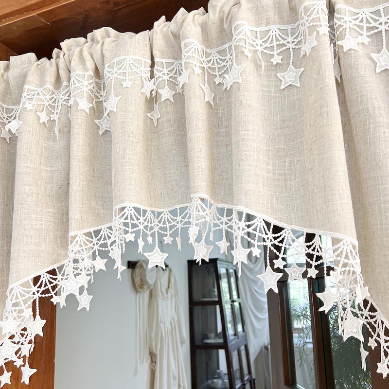 🌿 50% DE RÉDUCTION! ⭐ Rideau champêtre – Bordure dentelle étoilée & 10 tailles ✨