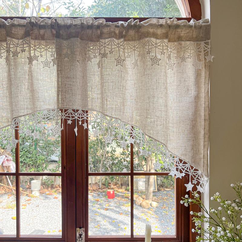 🌿 50% DE RÉDUCTION! ⭐ Rideau champêtre – Bordure dentelle étoilée & 10 tailles ✨