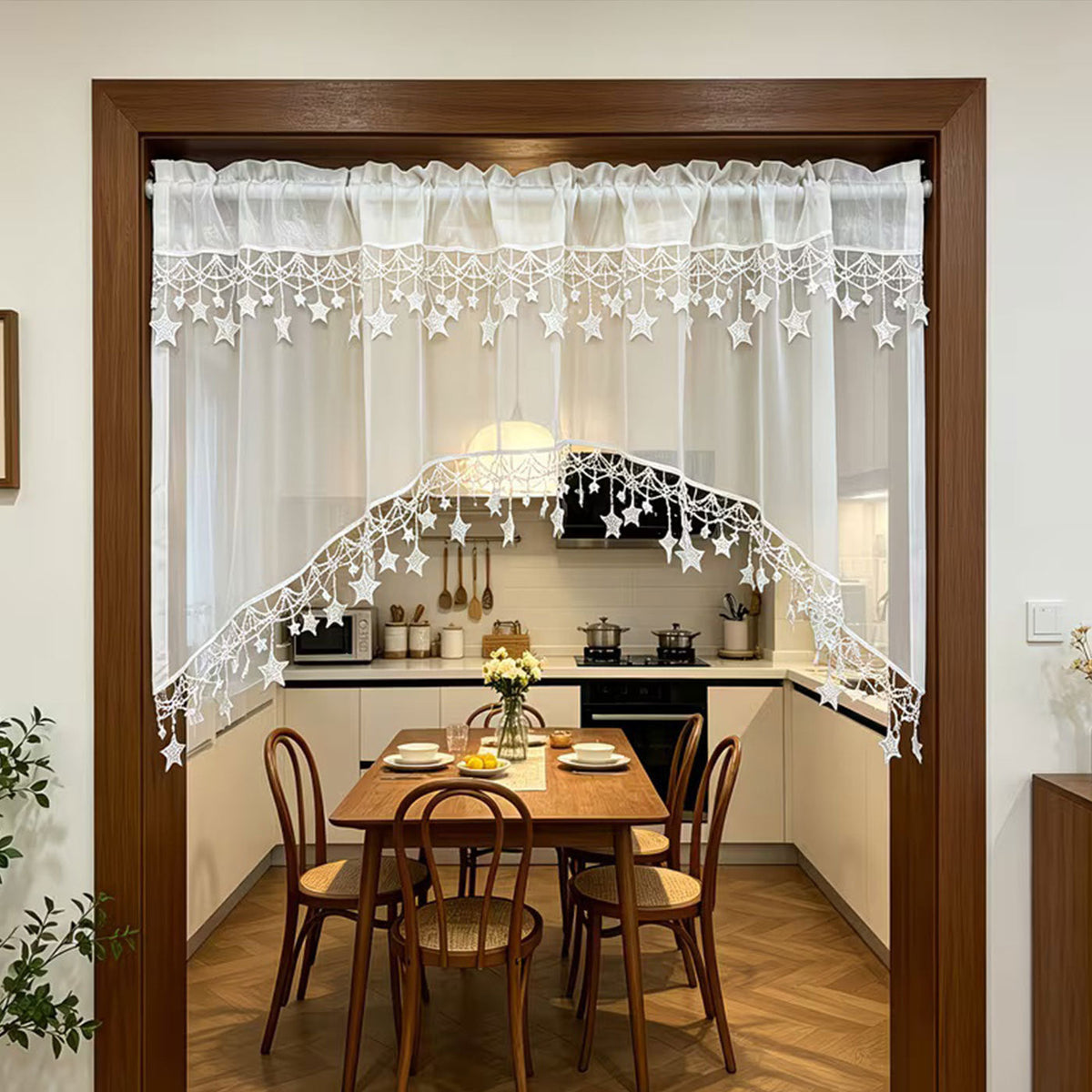 🌿 50% DE RÉDUCTION! ⭐ Rideau champêtre – Bordure dentelle étoilée & 10 tailles ✨