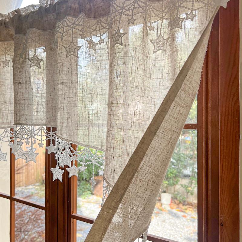 🌿 50% DE RÉDUCTION! ⭐ Rideau champêtre – Bordure dentelle étoilée & 10 tailles ✨