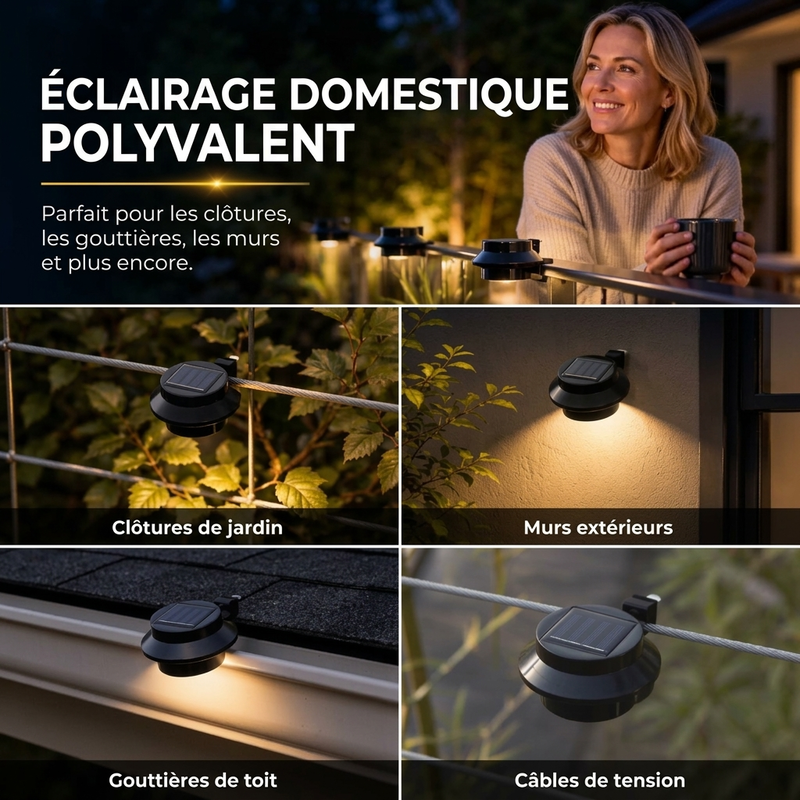 🌤️🏡 Lampe Solaire LED pour Gouttière et Mur Extérieur – Sans Câblage, Compacte et Disponible en Deux Ambiances