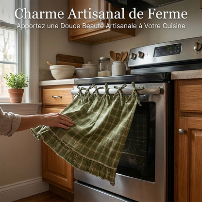 🏡🎀 Jupe de Porte de Four à Volants Style Ferme – Charme Rustique, Liens à Nouer et Finition Artisanale