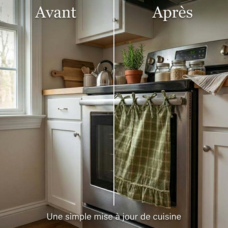 🏡🎀 Jupe de Porte de Four à Volants Style Ferme – Charme Rustique, Liens à Nouer et Finition Artisanale