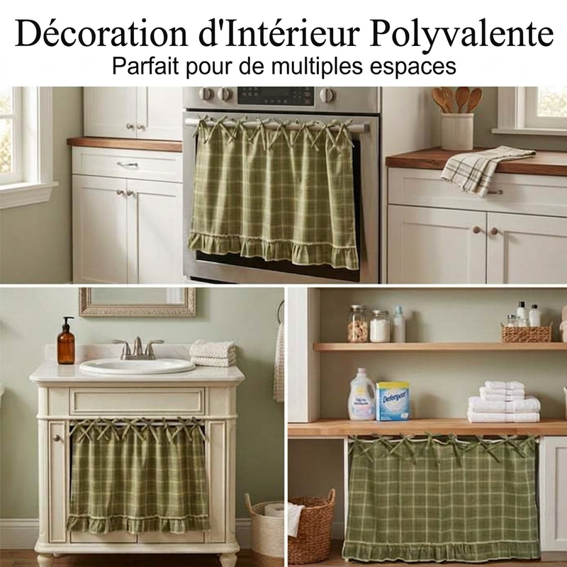 🏡🎀 Jupe de Porte de Four à Volants Style Ferme – Charme Rustique, Liens à Nouer et Finition Artisanale