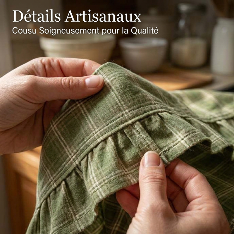 🏡🎀 Jupe de Porte de Four à Volants Style Ferme – Charme Rustique, Liens à Nouer et Finition Artisanale
