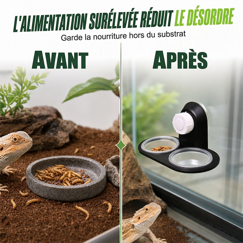 Rebord d'alimentation double pour reptiles avec bols
