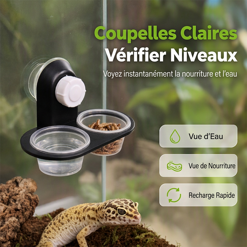 Rebord d'alimentation double pour reptiles avec bols
