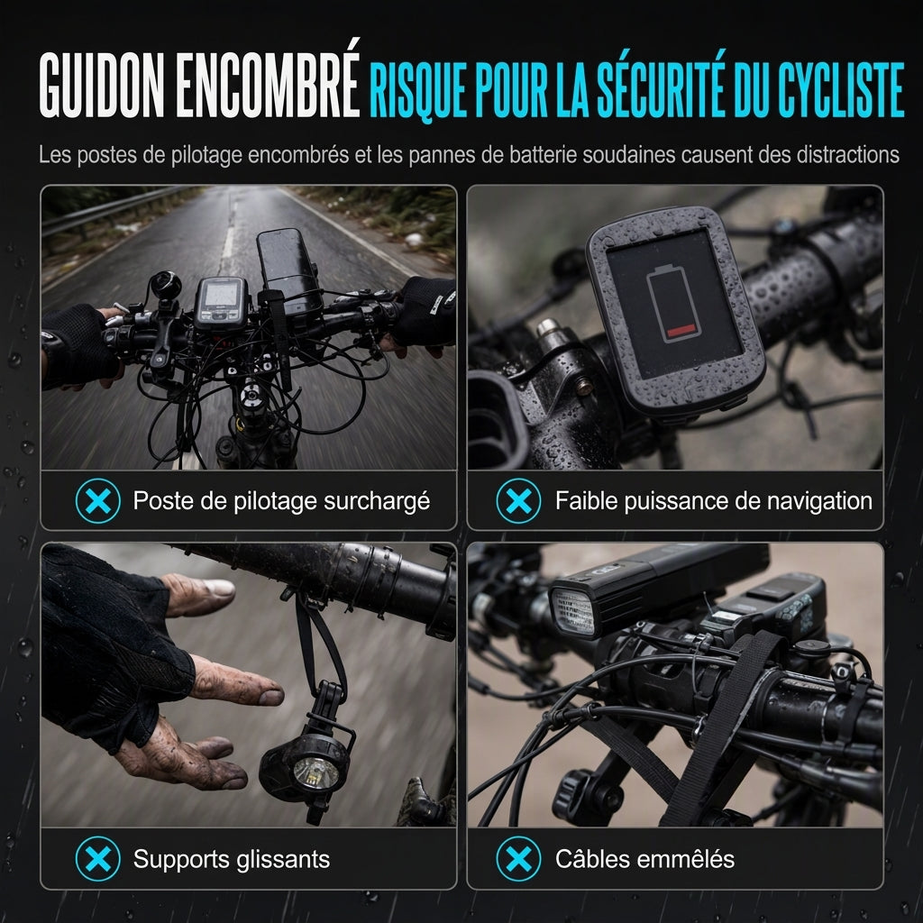 Support d'extension de guidon de vélo avec fonction de batterie externe USB et support de lampe de poche pour vélo