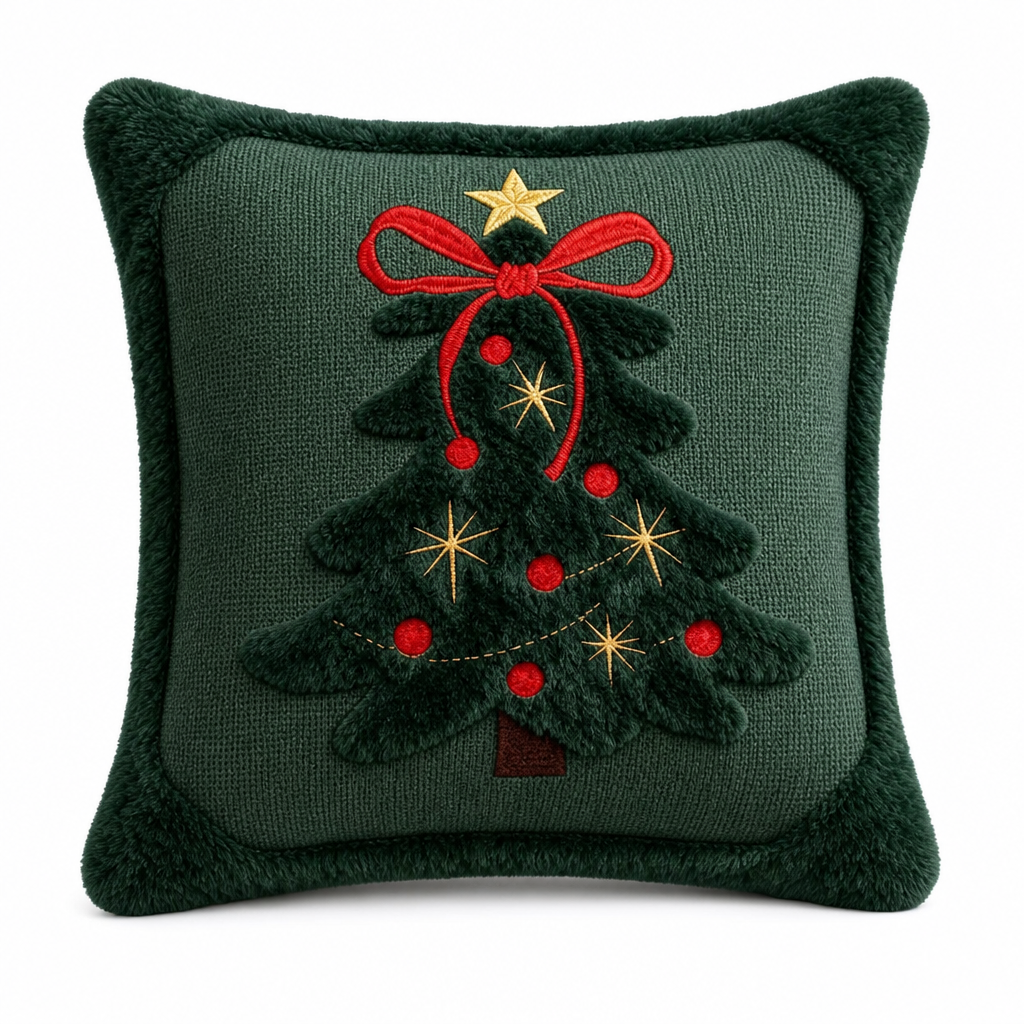 ⏳🔥OFFRE LIMITÉE : -50% ! ⏰Housse de coussin décorative sapin de Noël brodé avec nœud (45x45cm) | Pour canapé de salon🎄🧸