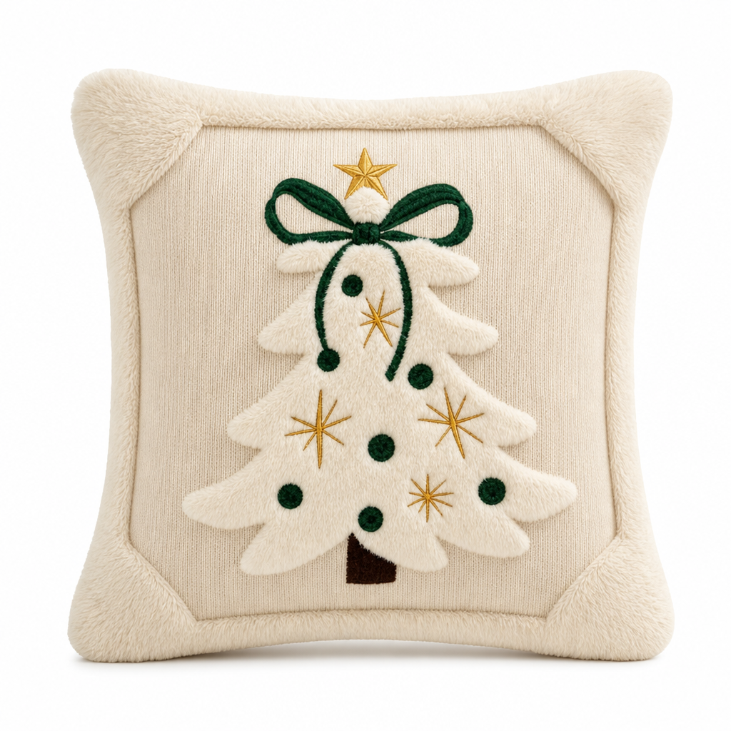 ⏳🔥OFFRE LIMITÉE : -50% ! ⏰Housse de coussin décorative sapin de Noël brodé avec nœud (45x45cm) | Pour canapé de salon🎄🧸
