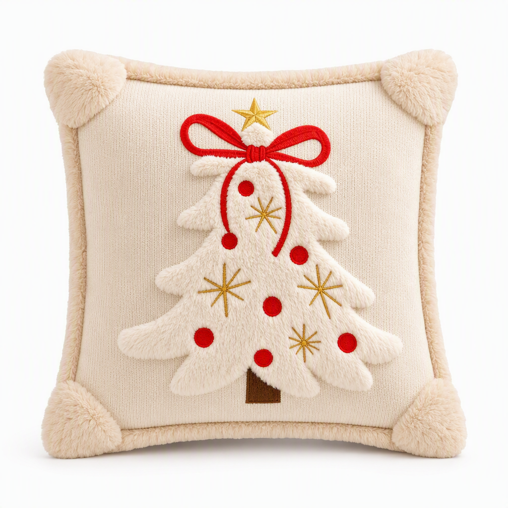 ⏳🔥OFFRE LIMITÉE : -50% ! ⏰Housse de coussin décorative sapin de Noël brodé avec nœud (45x45cm) | Pour canapé de salon🎄🧸