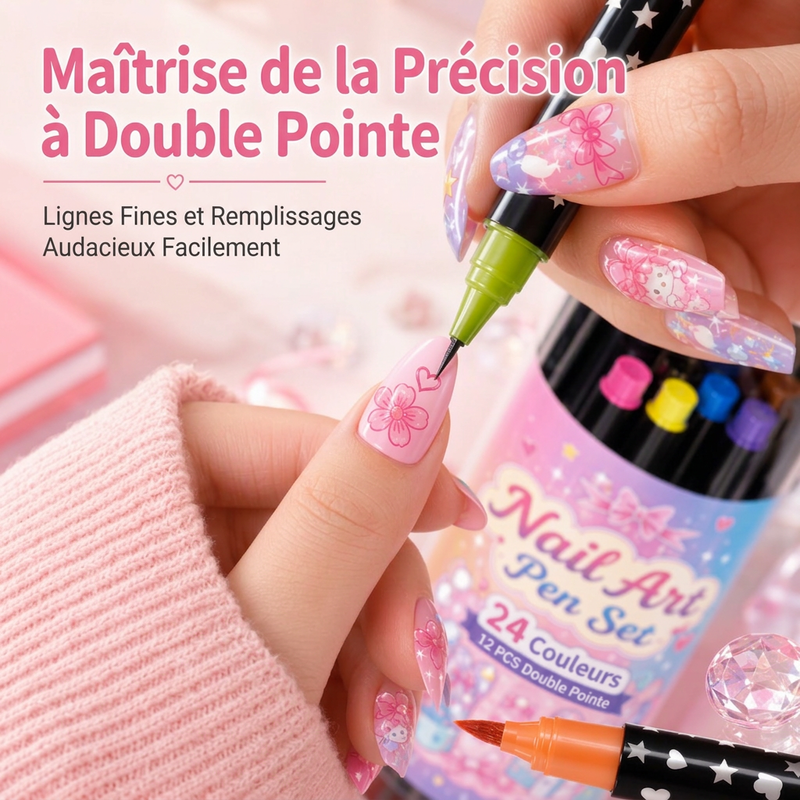 Ensemble de stylos de nail art double embout en 24 couleurs