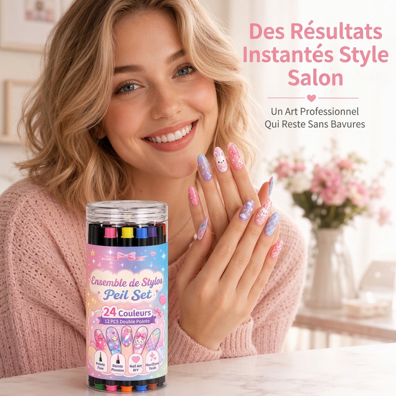 Ensemble de stylos de nail art double embout en 24 couleurs