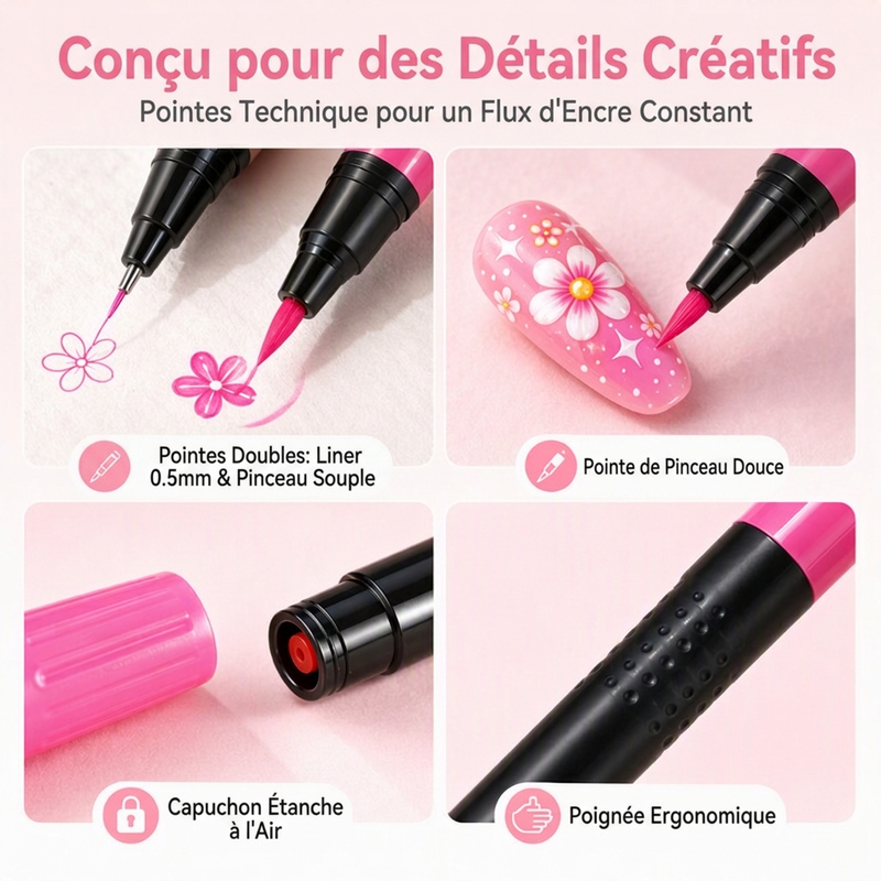 Ensemble de stylos de nail art double embout en 24 couleurs