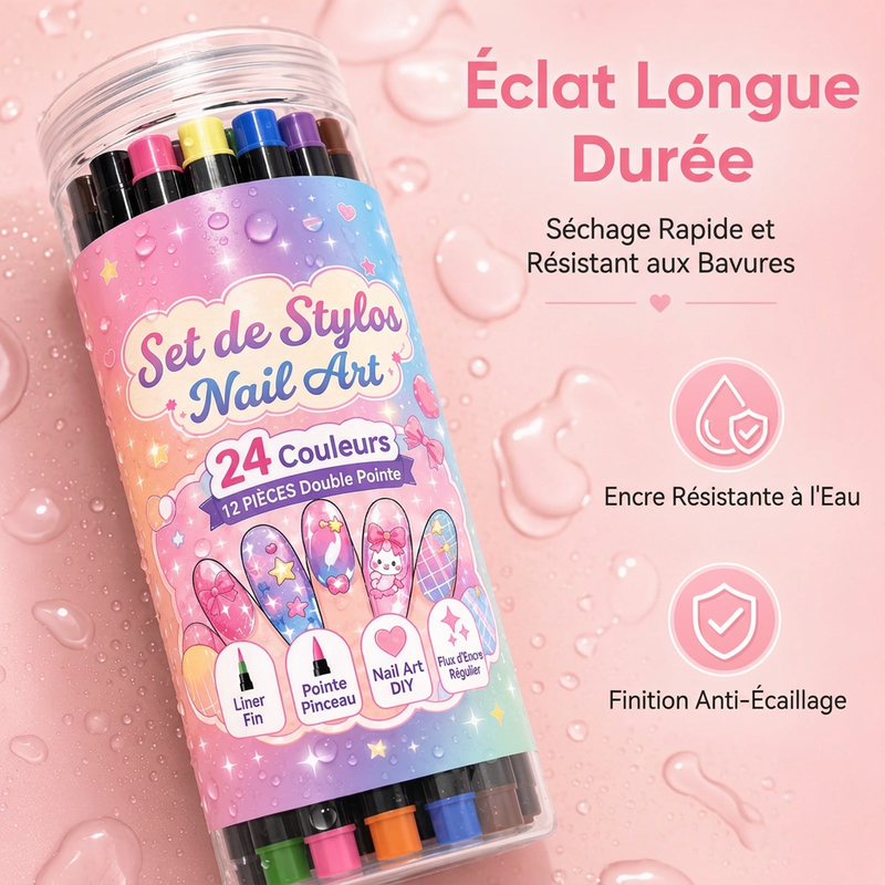 Ensemble de stylos de nail art double embout en 24 couleurs