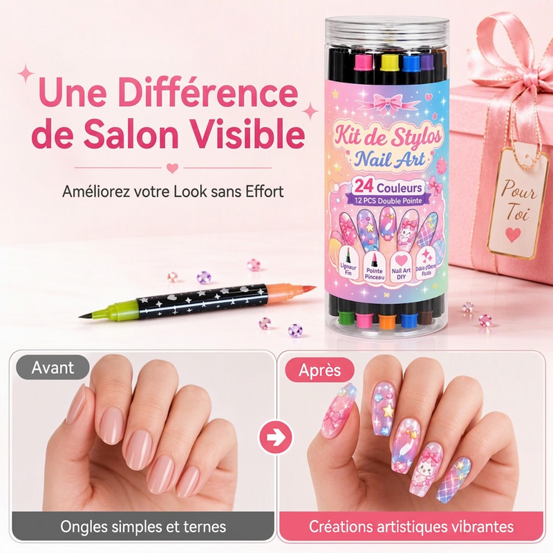 Ensemble de stylos de nail art double embout en 24 couleurs