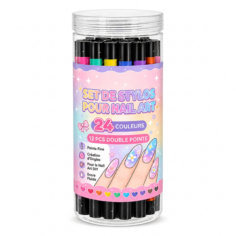 Ensemble de stylos de nail art double embout en 24 couleurs