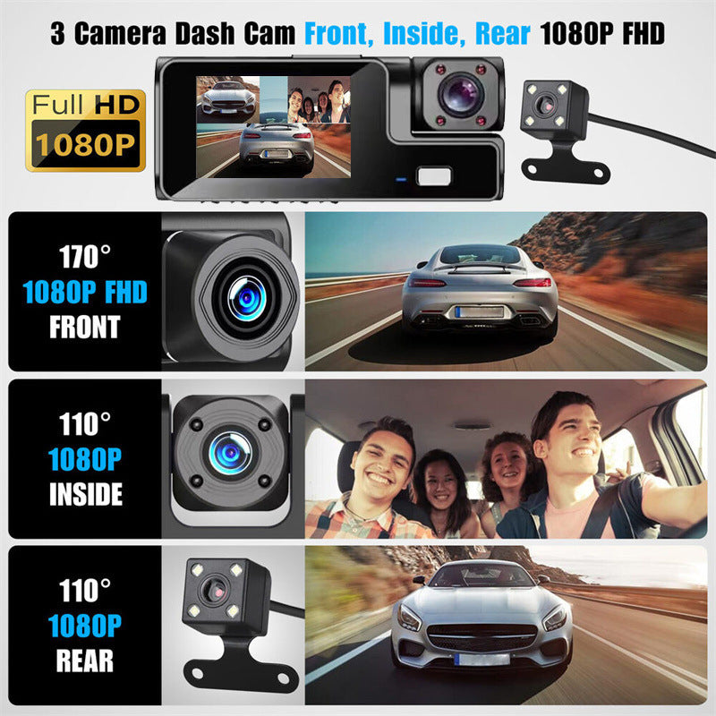 🚗 PROMO LIMITÉE -50% 📹 Caméra Tableau de Bord 1080P — Triple Objectif, Couverture Complète