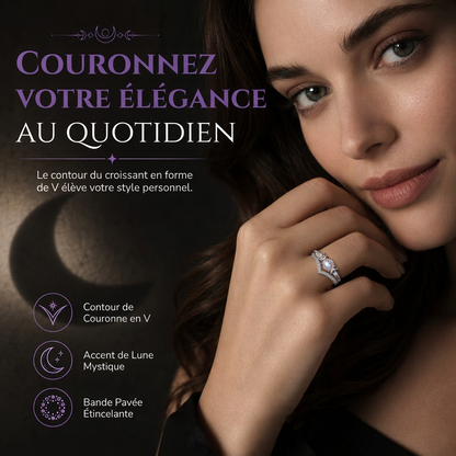 ✨Bague vintage gothique en pierre de lune croissant – finition platine, sertissage à griffes en forme de V, pavé brillant et confort ergonomique – élégance mystique pour tous les jours 💍