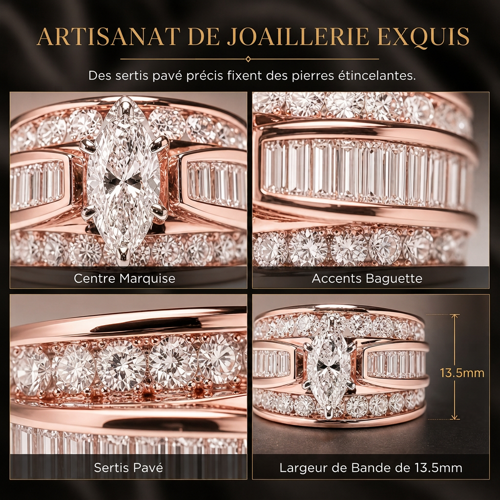 ⏳Offre spéciale à durée limitée⏰Bague de fiançailles plaquée avec oxyde de zirconium, bijou fantaisie taille marquise