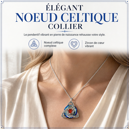 Collier pendentif avec pierre de naissance et nœud celtique pour femme