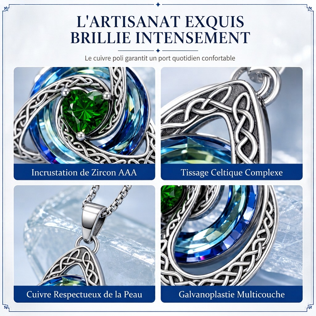 Collier pendentif avec pierre de naissance et nœud celtique pour femme