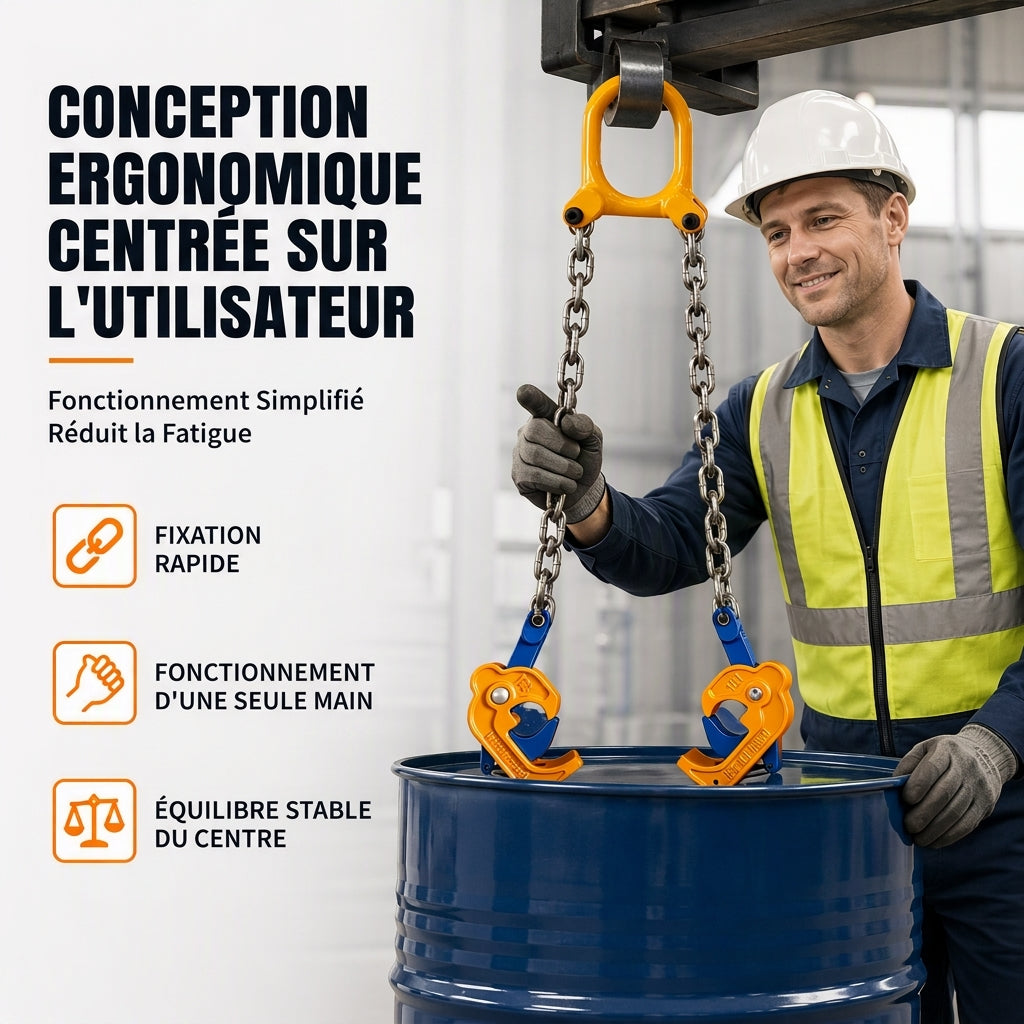 Pince de levage de fûts d'huile robuste, lève-fûts pour chariot élévateur et grue, pour fûts en acier et en métal, outil de manutention de fûts forgé par matriçage