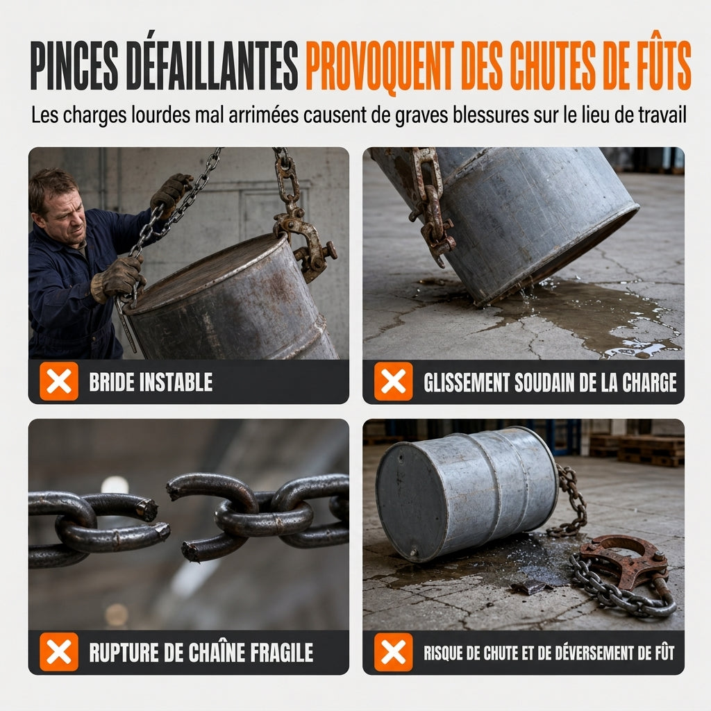 Pince de levage de fûts d'huile robuste, lève-fûts pour chariot élévateur et grue, pour fûts en acier et en métal, outil de manutention de fûts forgé par matriçage
