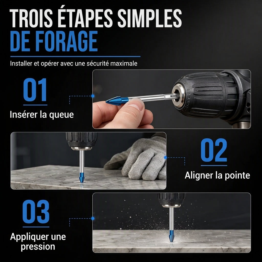 Foret excentrique en carbure à queue hexagonale pour le perçage de trous dans les carreaux de céramique, le verre et le béton