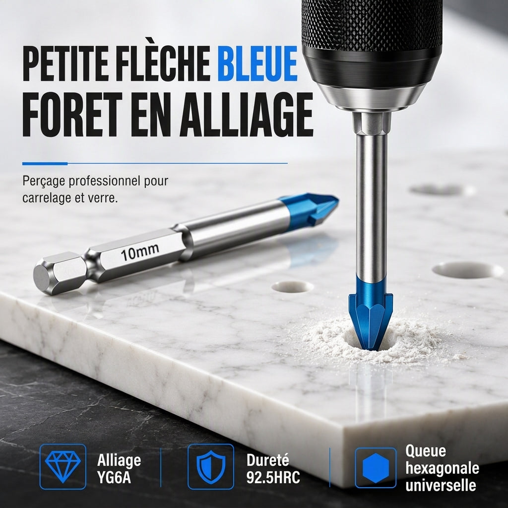 Foret excentrique en carbure à queue hexagonale pour le perçage de trous dans les carreaux de céramique, le verre et le béton