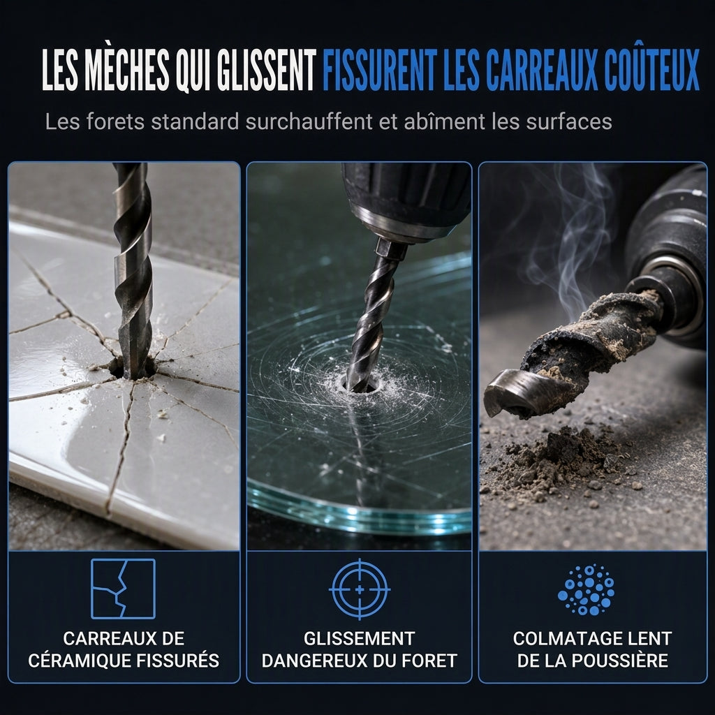 Foret excentrique en carbure à queue hexagonale pour le perçage de trous dans les carreaux de céramique, le verre et le béton