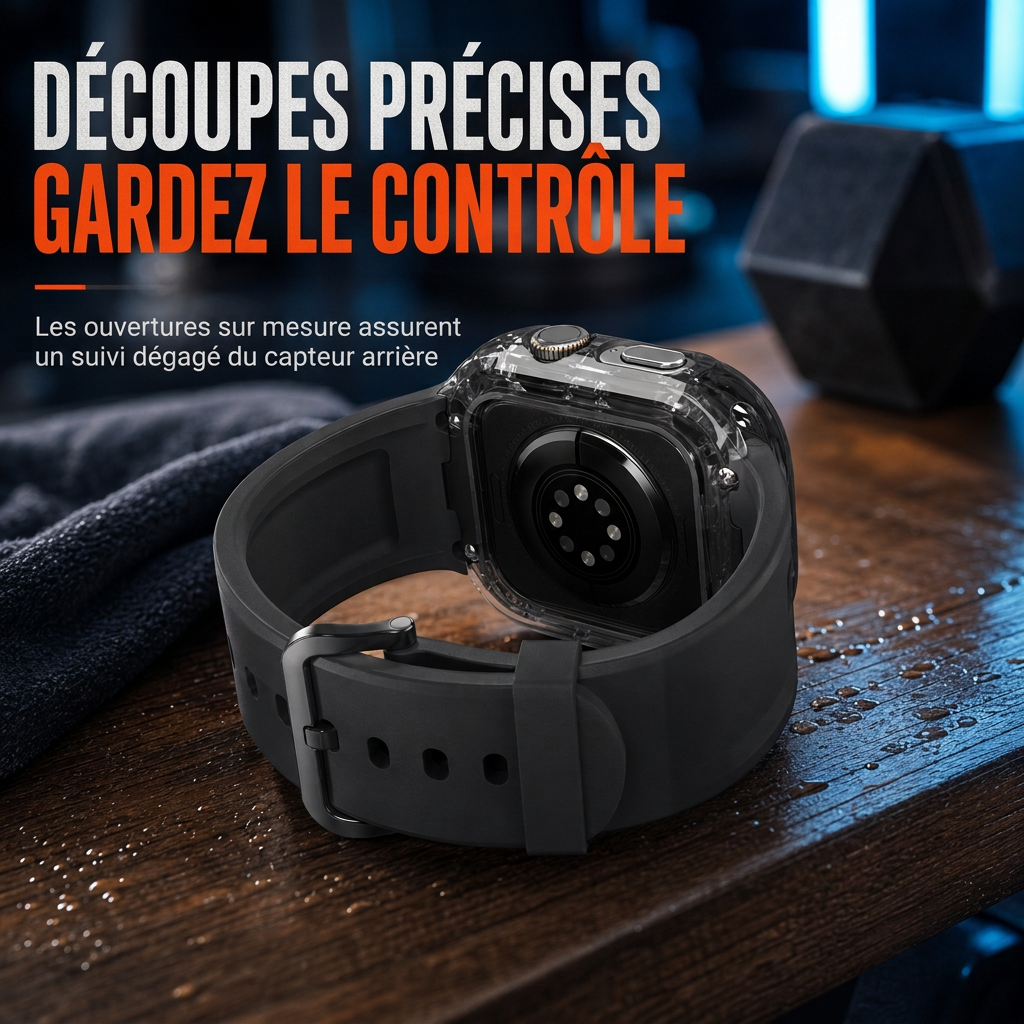 Bracelet de montre connectée intégré avec étui de protection, bracelet de sport translucide à blocs de couleurs pour montres de 40 mm, 41 mm, 42 mm, 44 mm, 45 mm, 46 mm et 49 mm